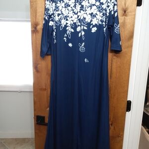 Elegant Navy Blue Floral Dress